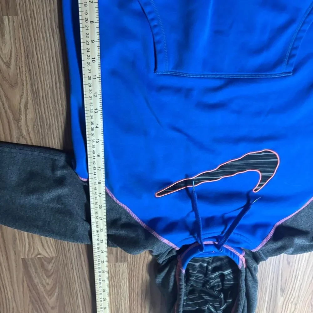 Nike Hoodie Boys Blue Gray Large Therma-FIT Orange Swoosh Athletic Pullover